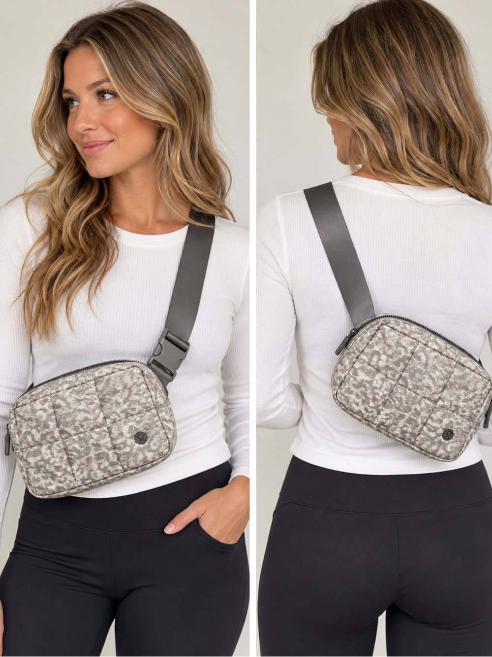 lululemon athletica Quilted Grey Leopard-Print Crossbody Belt Bag